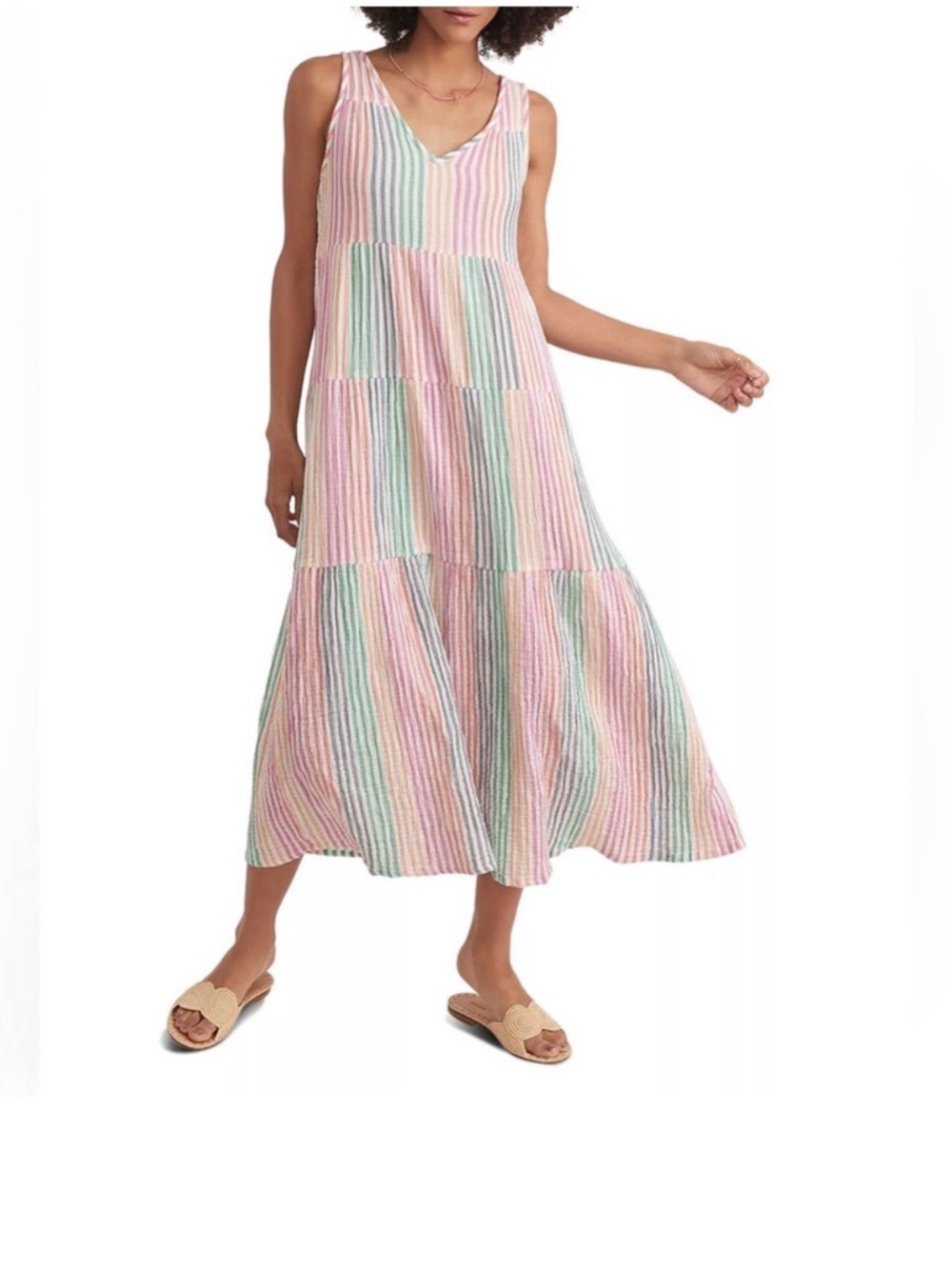 Marine Layer Corinne Rainbow Gauze Maxi Dress, Small